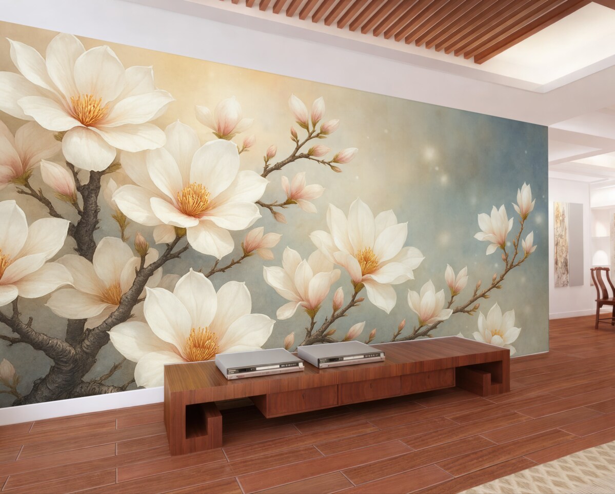 Fototapeta Abstrakcyjnie przedstawiona kwitnąca gałązka.