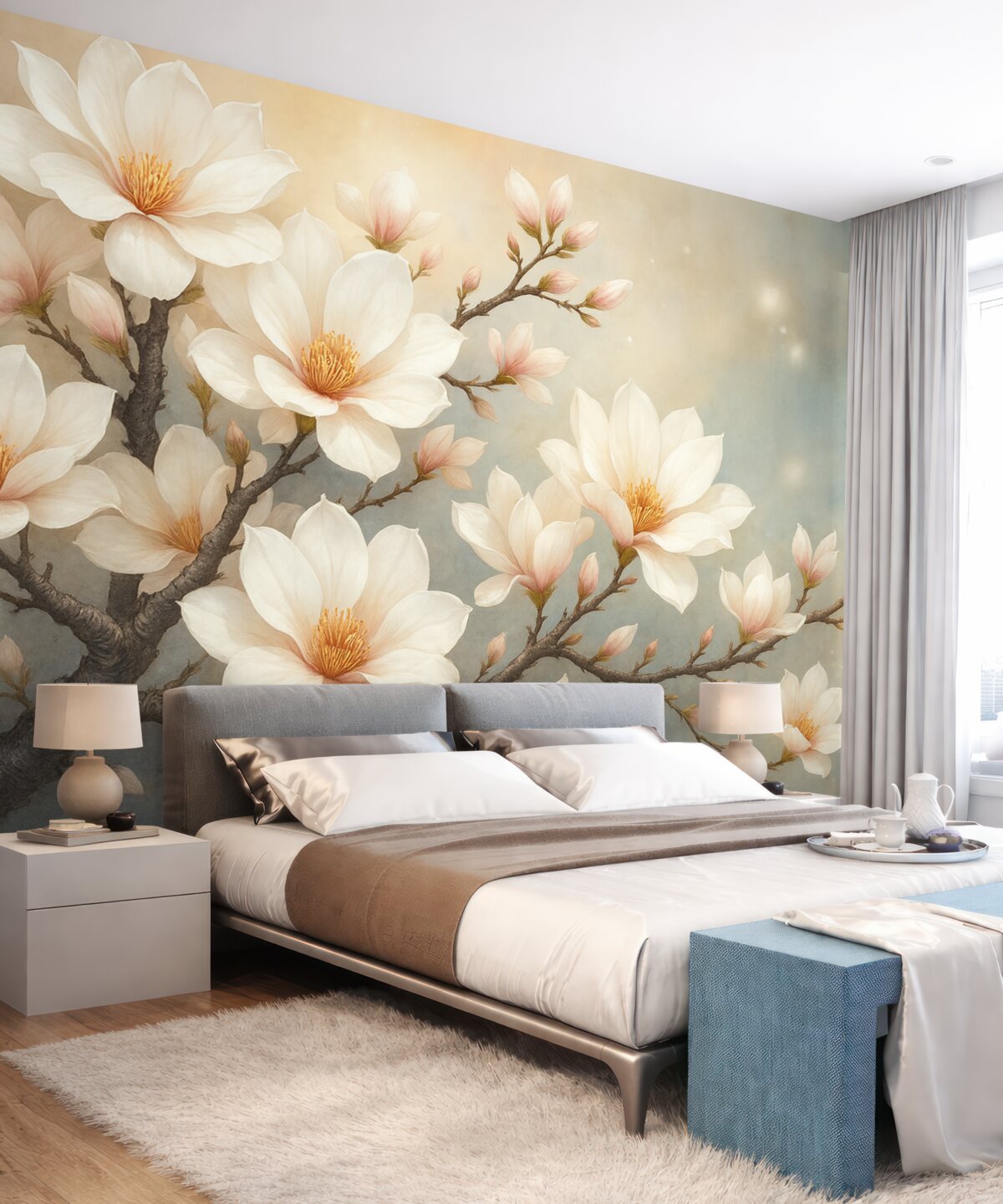 Fototapeta Abstrakcyjnie przedstawiona kwitnąca gałązka.