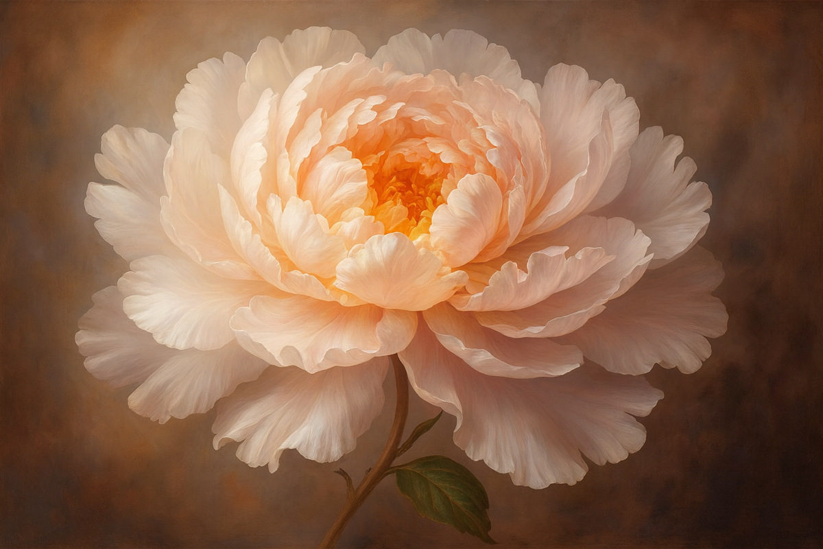 Fototapeta Rozkwitający kwiat piwonii w subtelnej gamie kolorów.