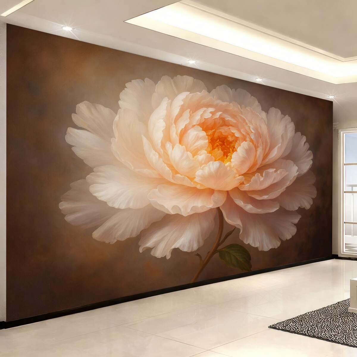 Fototapeta Rozkwitający kwiat piwonii w subtelnej gamie kolorów.