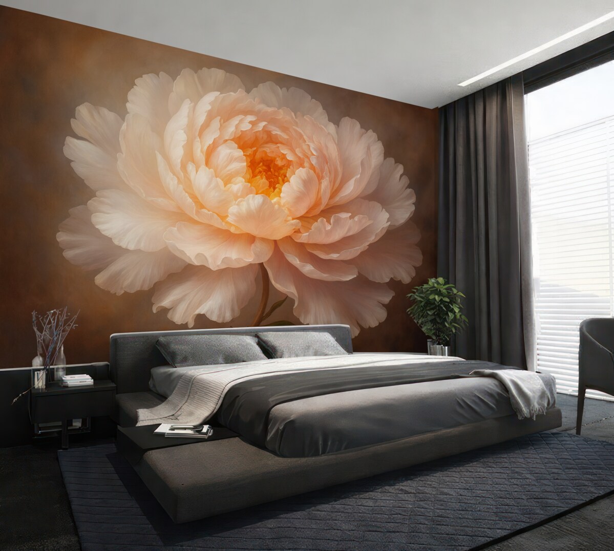 Fototapeta Rozkwitający kwiat piwonii w subtelnej gamie kolorów.