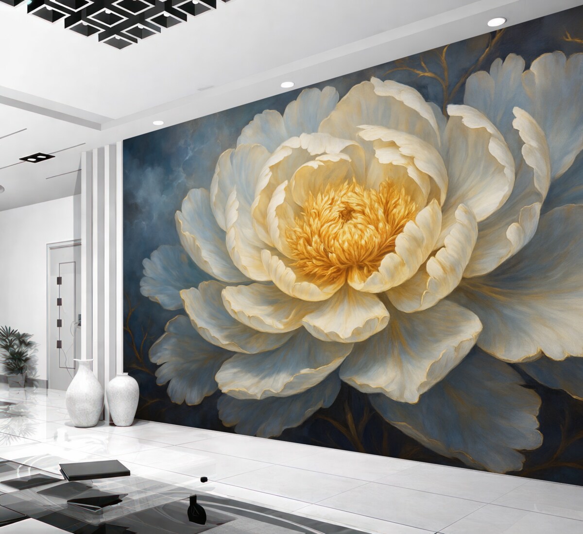 Fototapeta Kwitnący kwiat piwonii w odcieniu niebieskim.