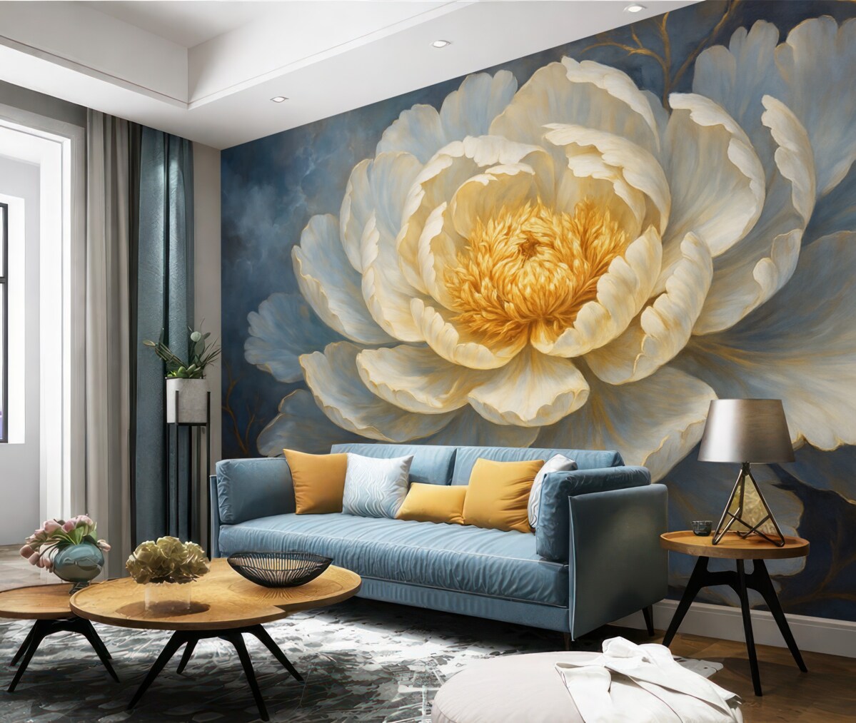 Fototapeta Kwitnący kwiat piwonii w odcieniu niebieskim.