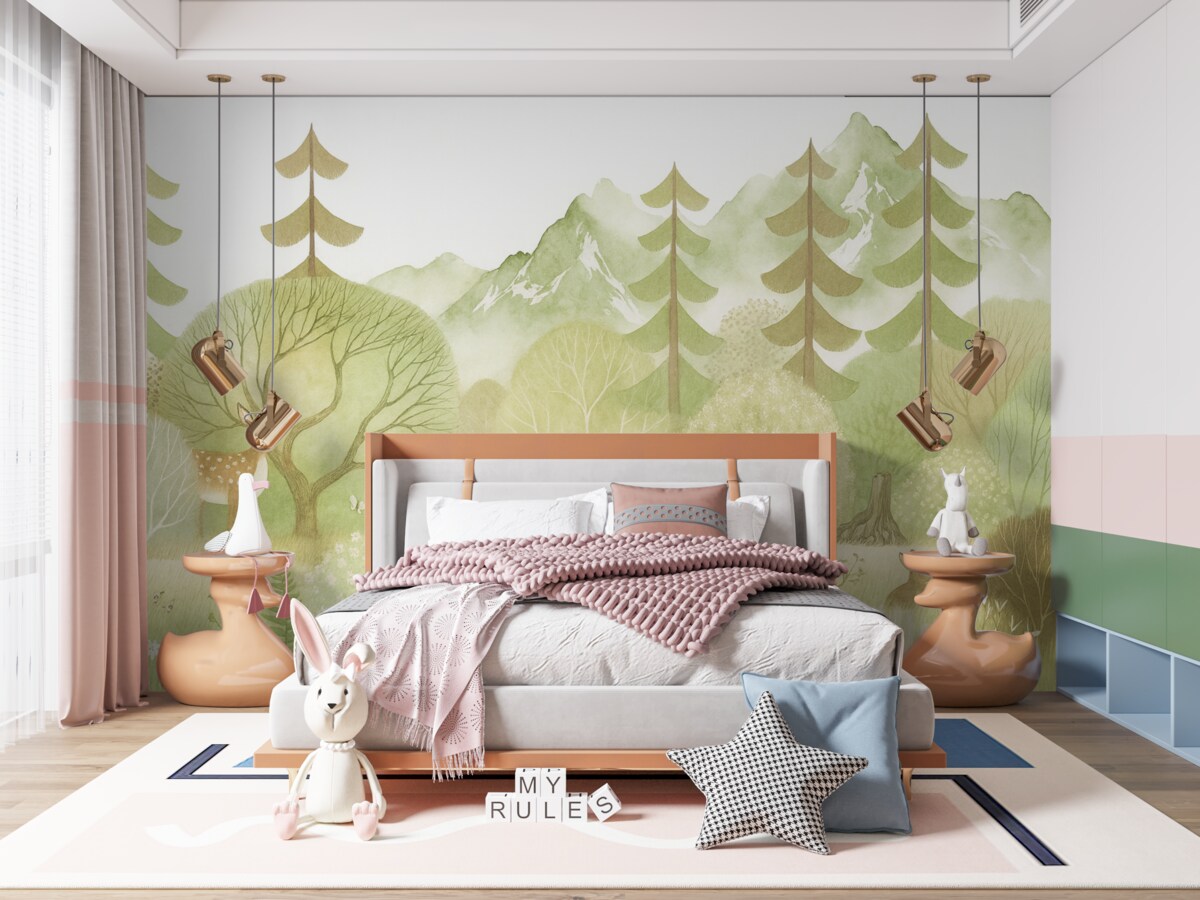 Fototapeta Cichy leśny pejzaż w pastelowych tonach.