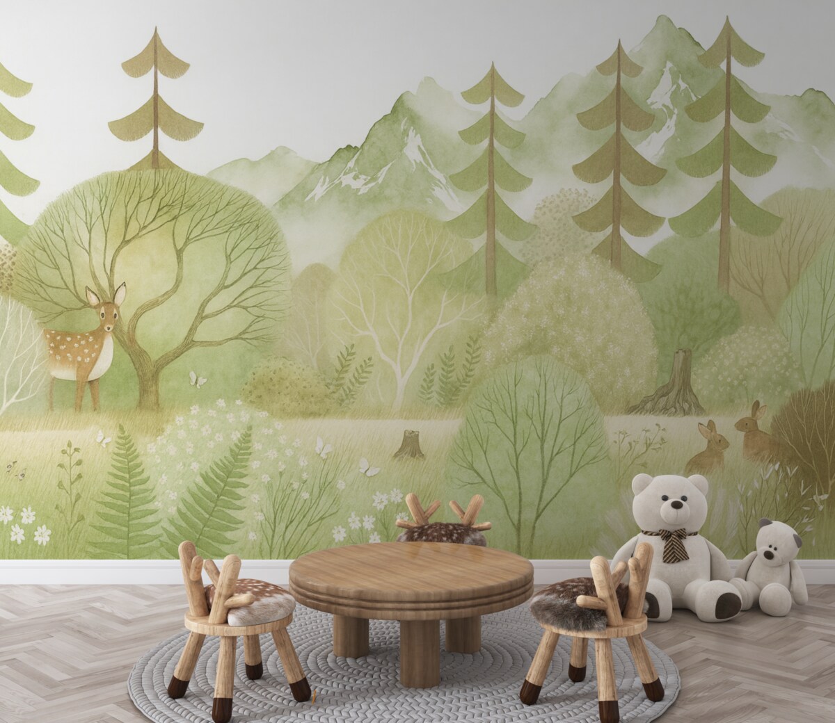 Fototapeta Cichy leśny pejzaż w pastelowych tonach.