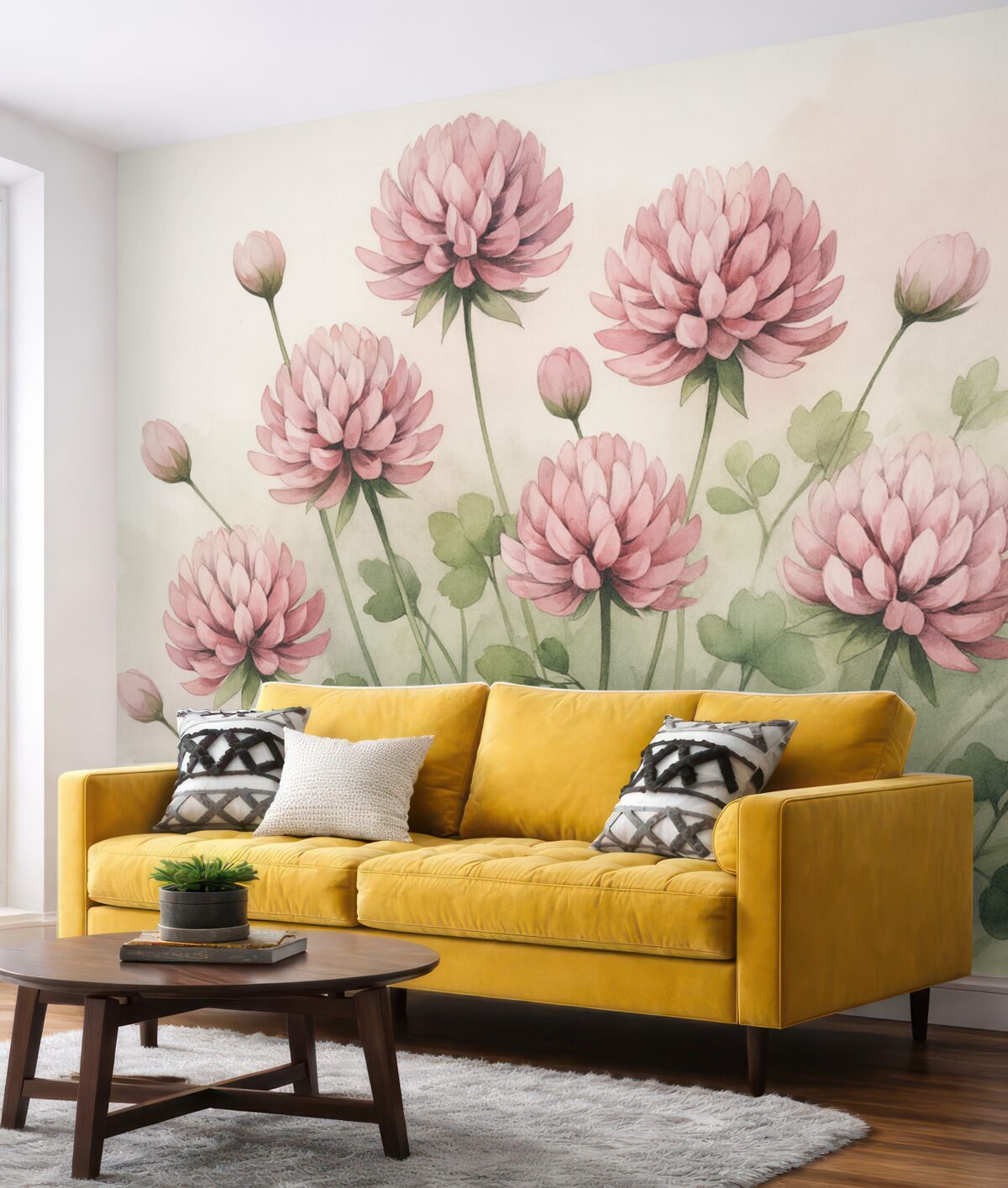 Fototapeta Kwiaty koniczyny w stylu akwareli.