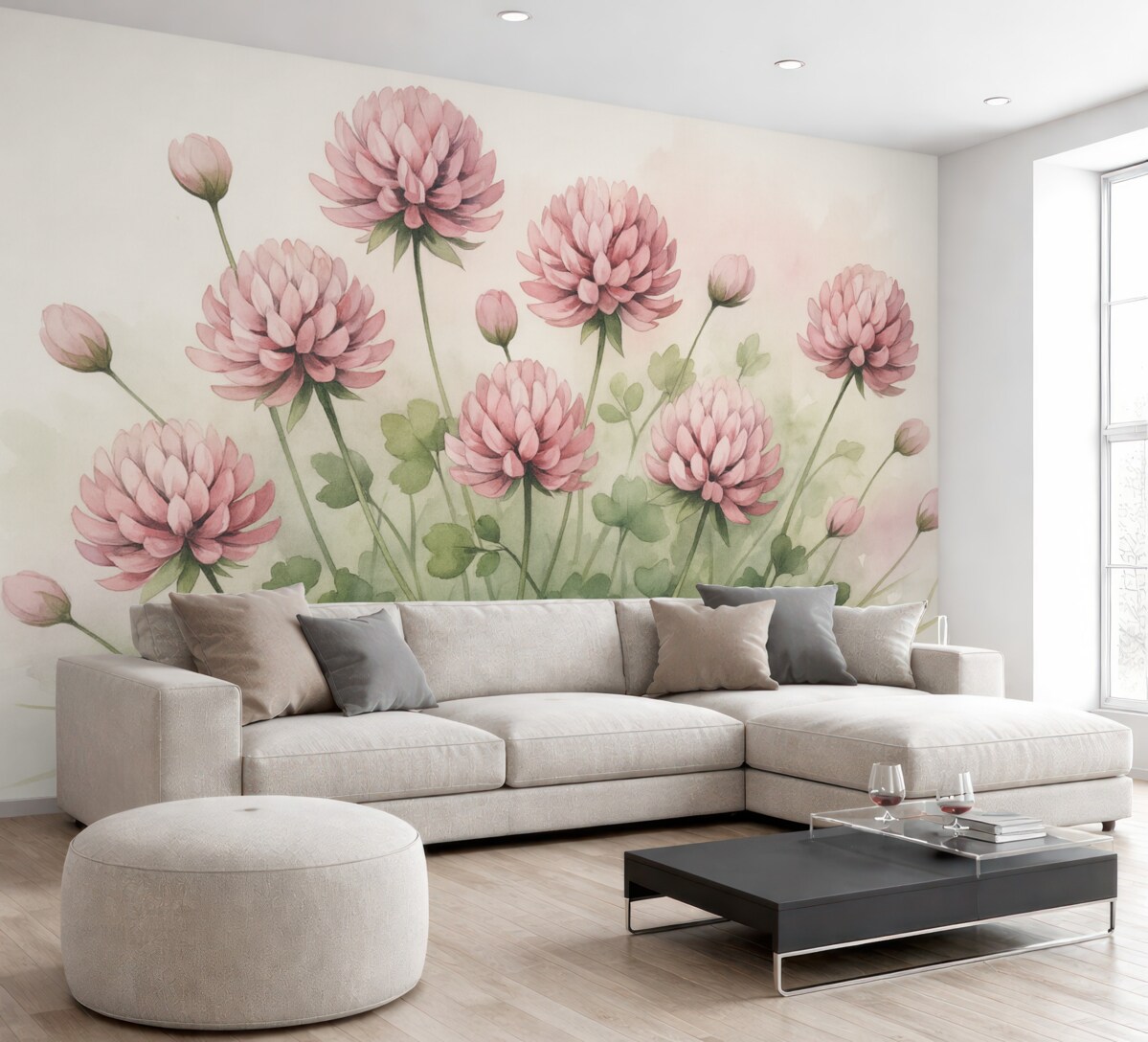 Fototapeta Kwiaty koniczyny w stylu akwareli.