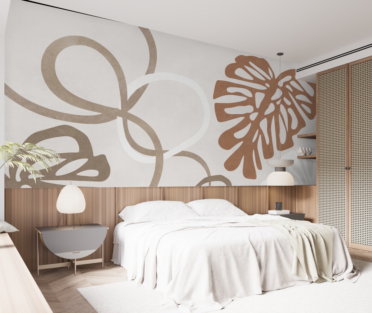 Fototapeta Liście Monstery oraz abstrakcyjne kształty.