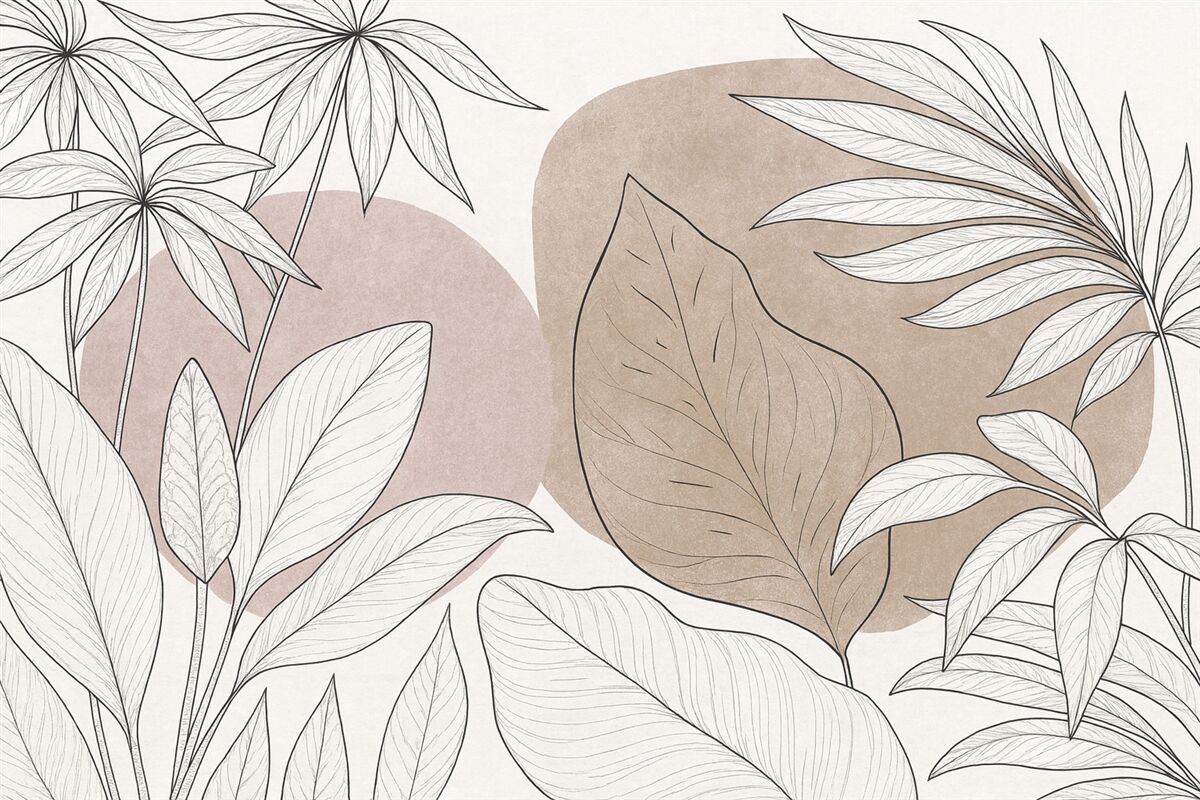 Fototapeta Rysunek linii roślin na tle plam kolorów.