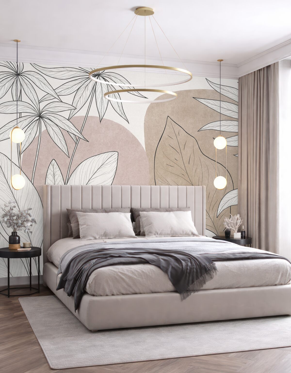 Fototapeta Rysunek linii roślin na tle plam kolorów.