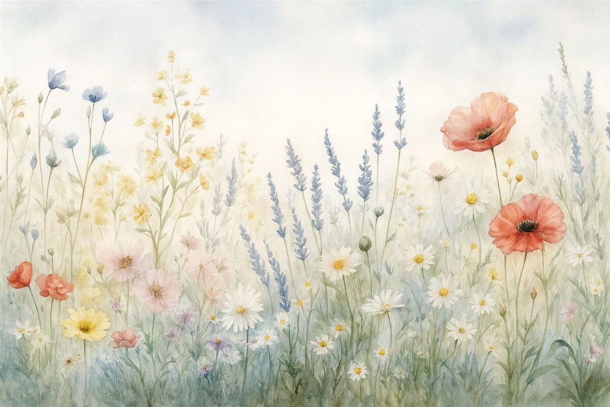 Fototapeta Kwiaty polne oraz maki w technice pociągnięć.