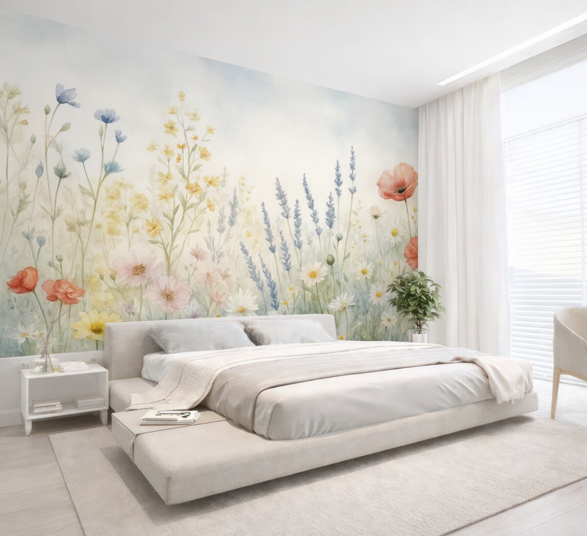 Fototapeta Kwiaty polne oraz maki w technice pociągnięć.