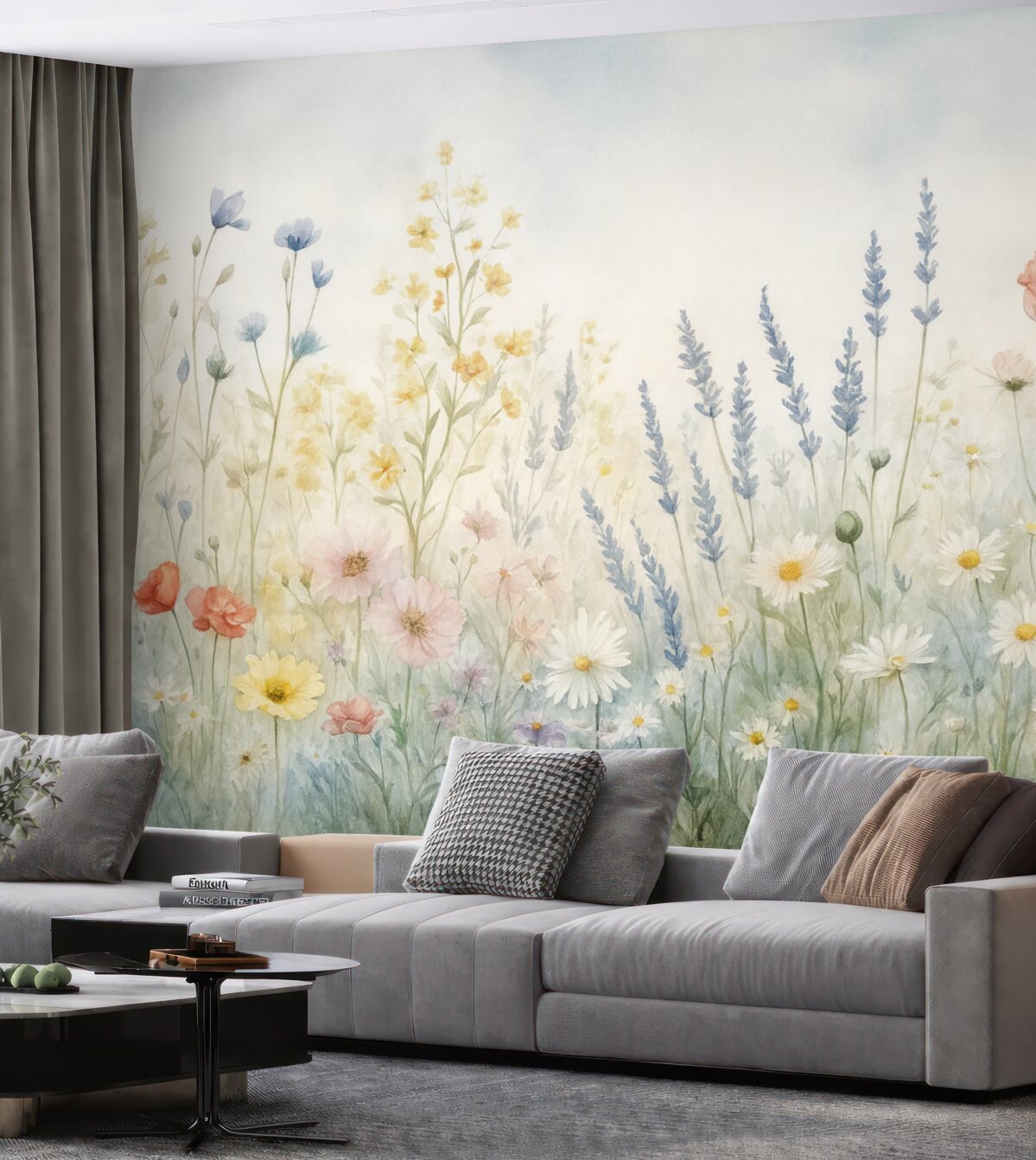 Fototapeta Kwiaty polne oraz maki w technice pociągnięć.