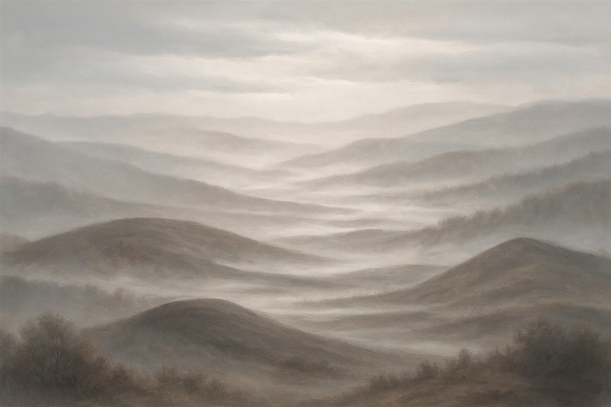 Fototapeta Wzgórza i obłoki, cicha sceneria.