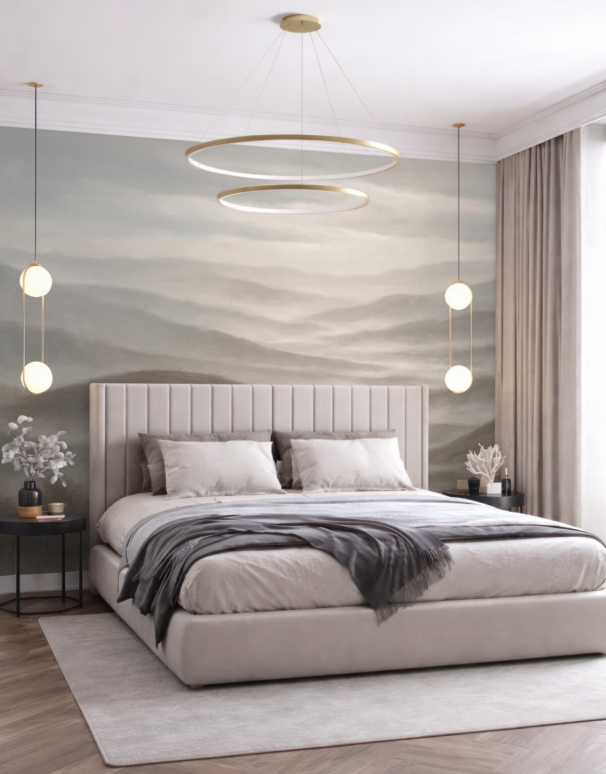 Fototapeta Wzgórza i obłoki, cicha sceneria.