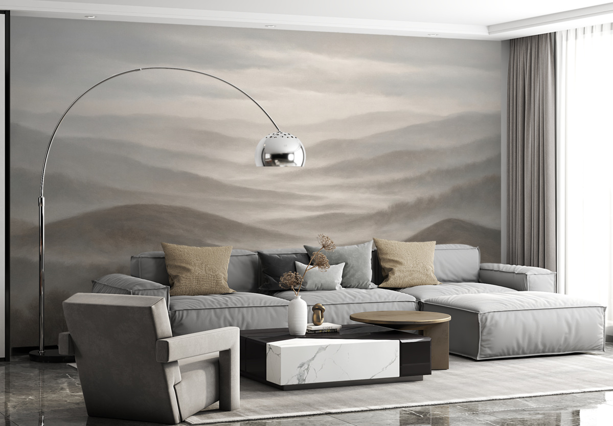 Fototapeta Wzgórza i obłoki, cicha sceneria.