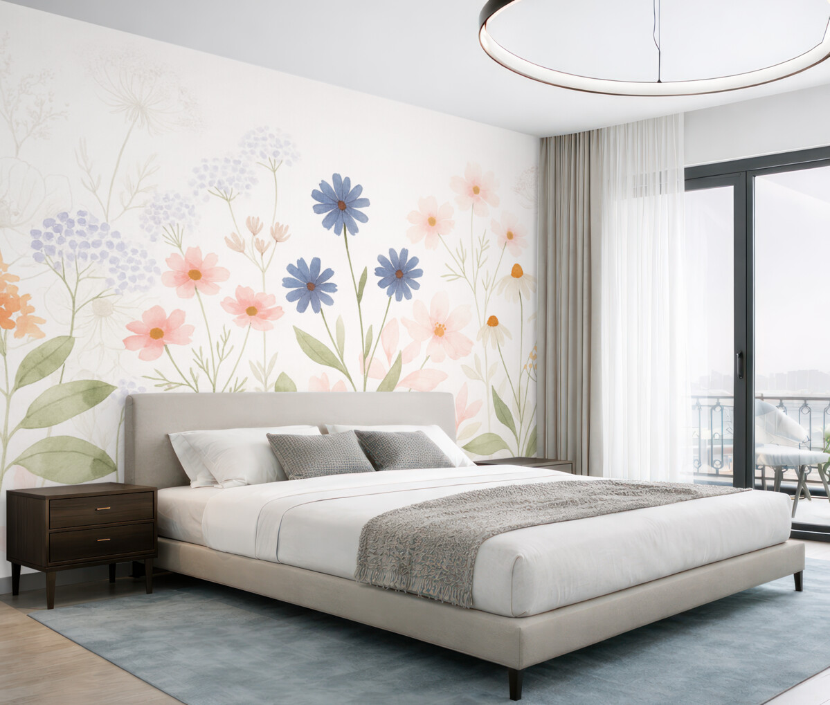 Fototapeta Dziko rosnące kwiaty na jasnym tle.