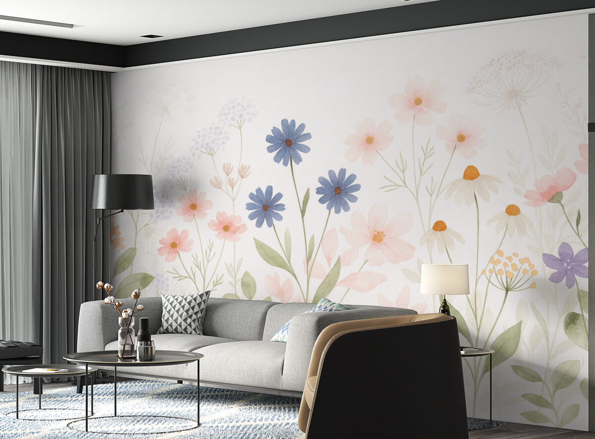 Fototapeta Dziko rosnące kwiaty na jasnym tle.