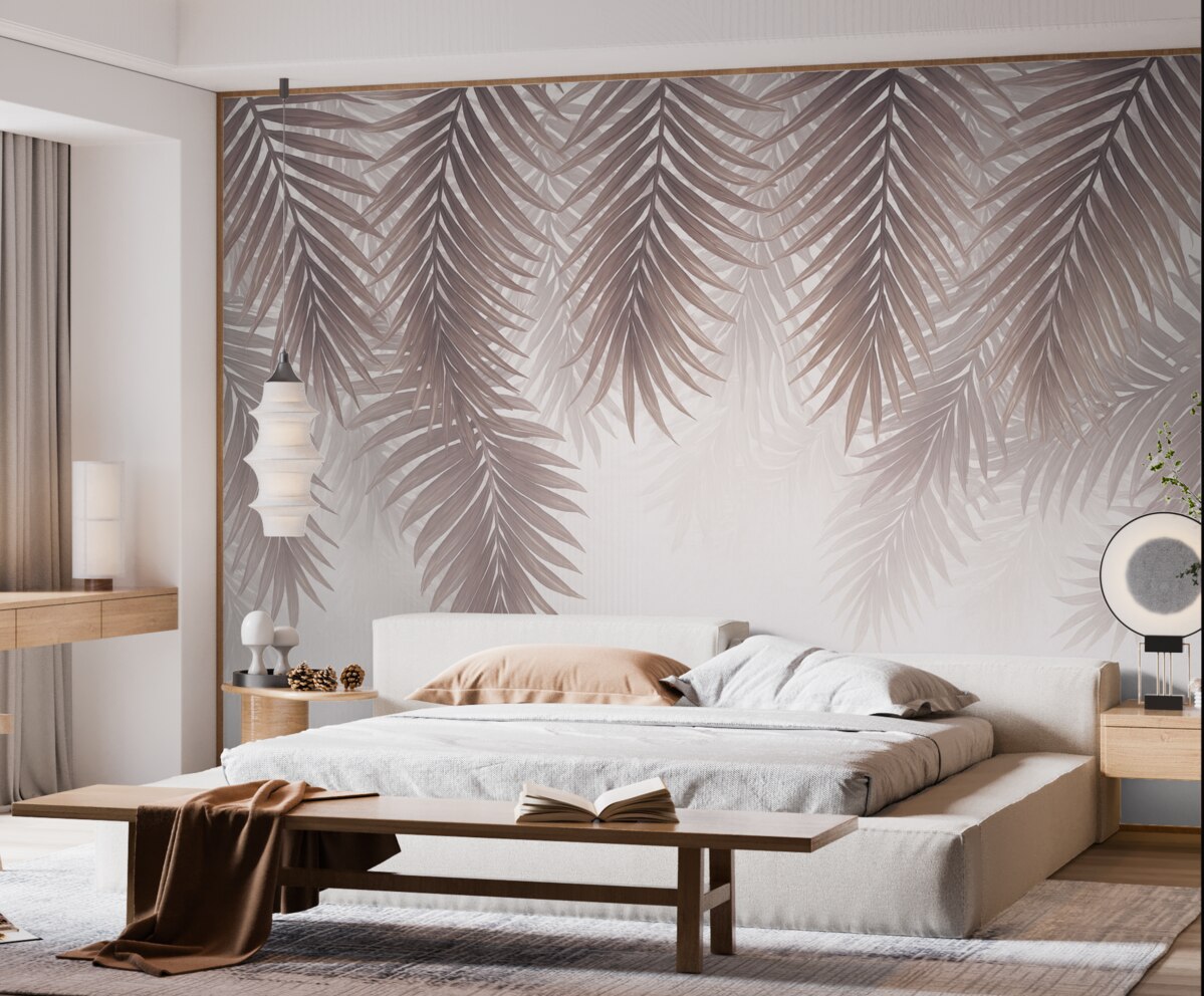 Fototapeta Bordowe liście palmy od góry.