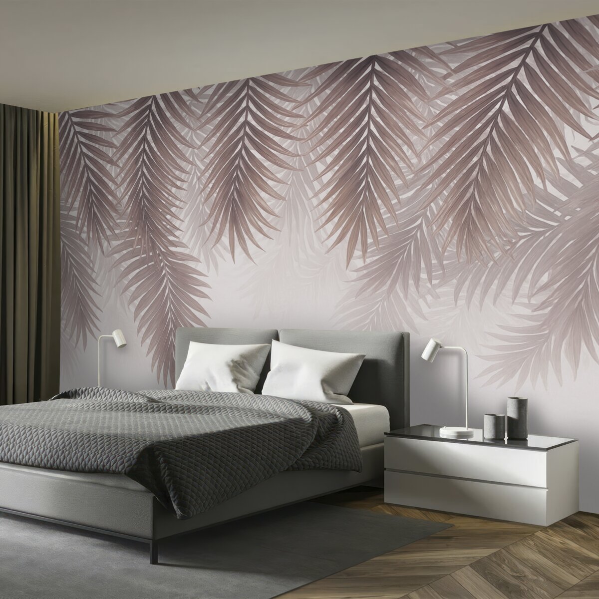 Fototapeta Bordowe liście palmy od góry.