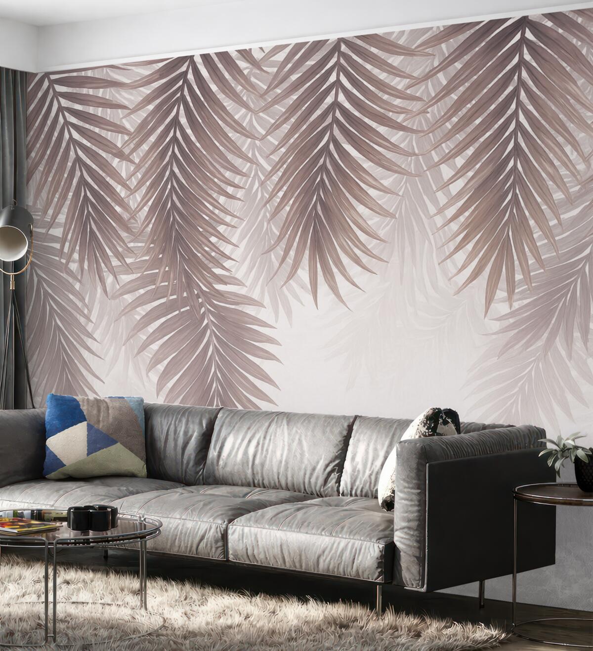 Fototapeta Bordowe liście palmy od góry.