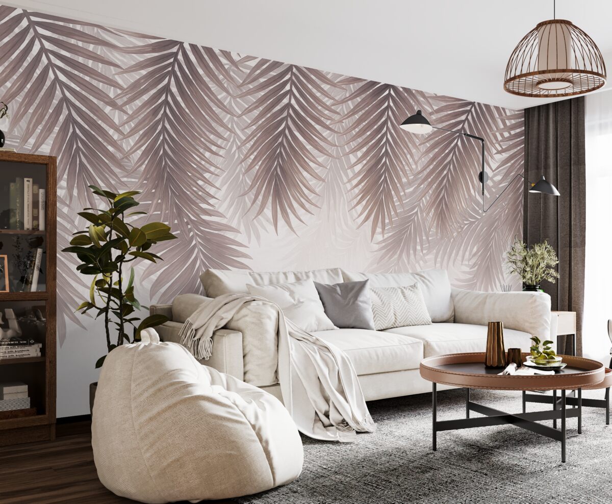 Fototapeta Bordowe liście palmy od góry.