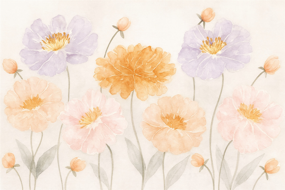 Fototapeta Wielkie kwiaty namalowane akwarelą.