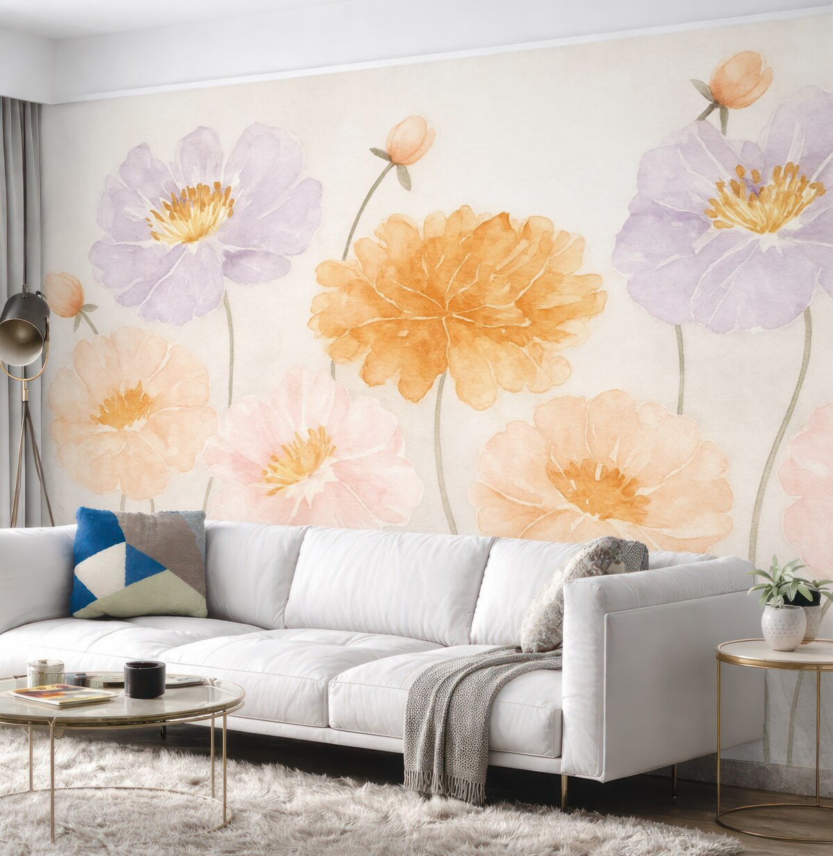 Fototapeta Wielkie kwiaty namalowane akwarelą.