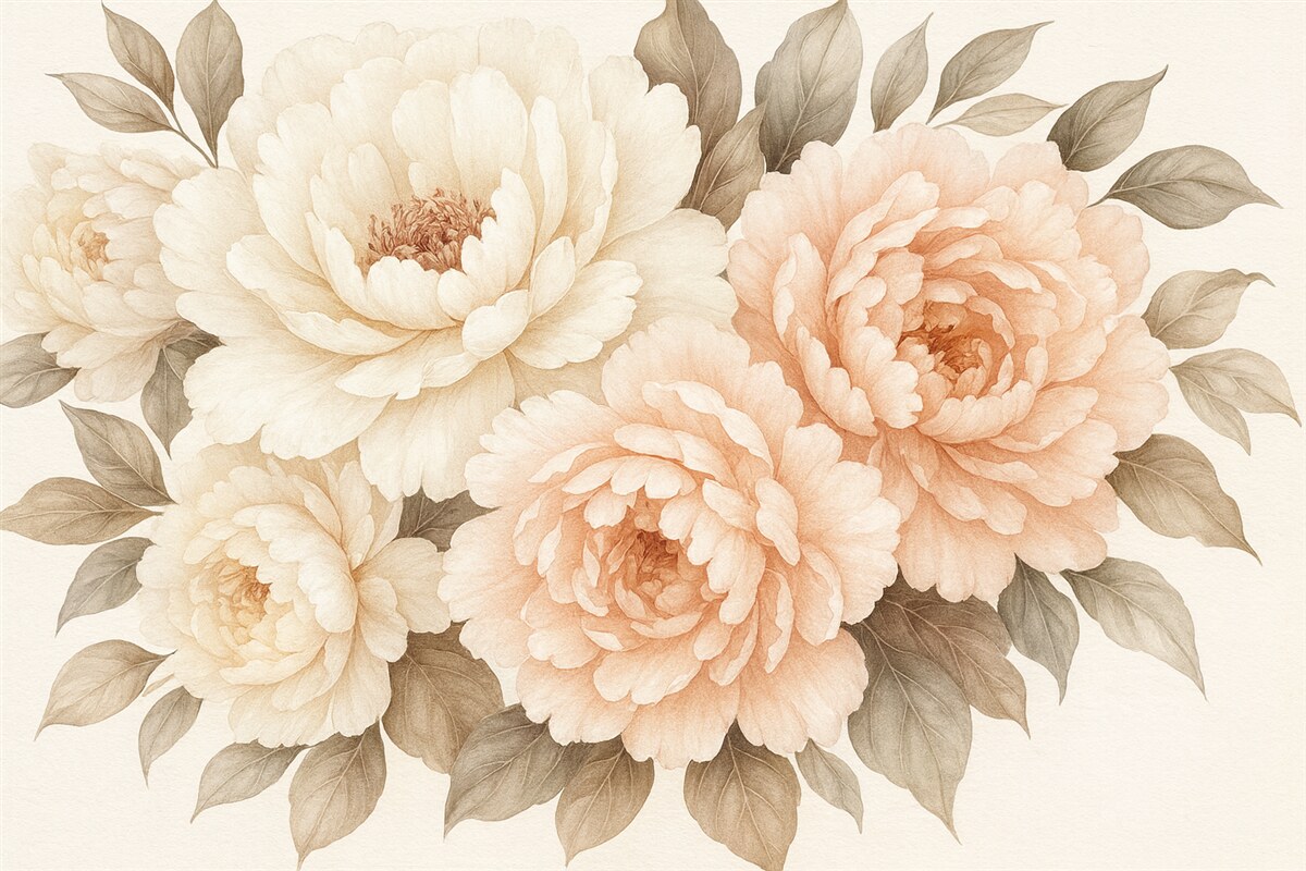 Fototapeta Subtelne akwarelowe piwonie w estetyce retro.