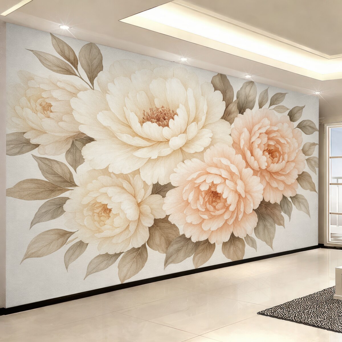 Fototapeta Subtelne akwarelowe piwonie w estetyce retro.