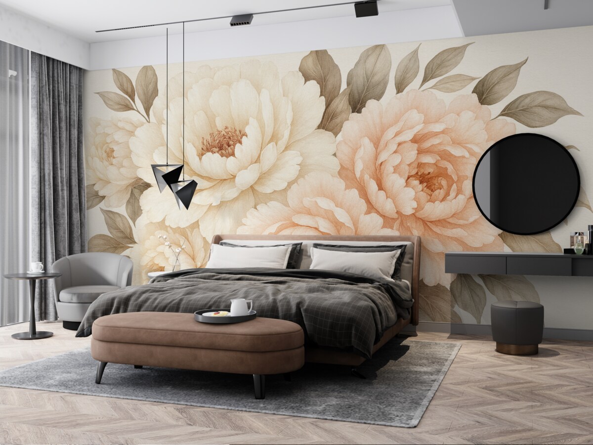 Fototapeta Subtelne akwarelowe piwonie w estetyce retro.