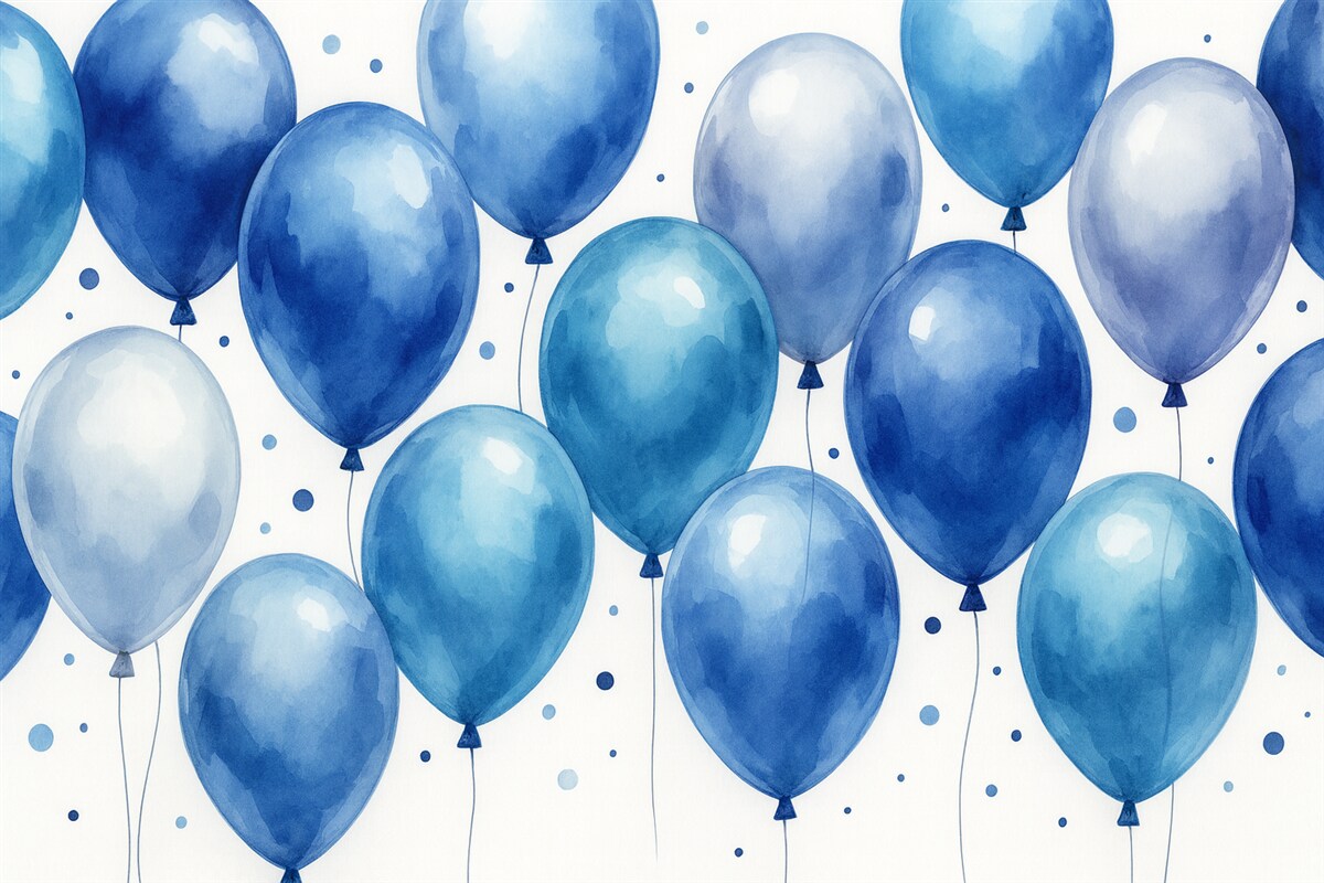 Fototapeta Balony w odcieniach niebieskiego, namalowane akwarelą.