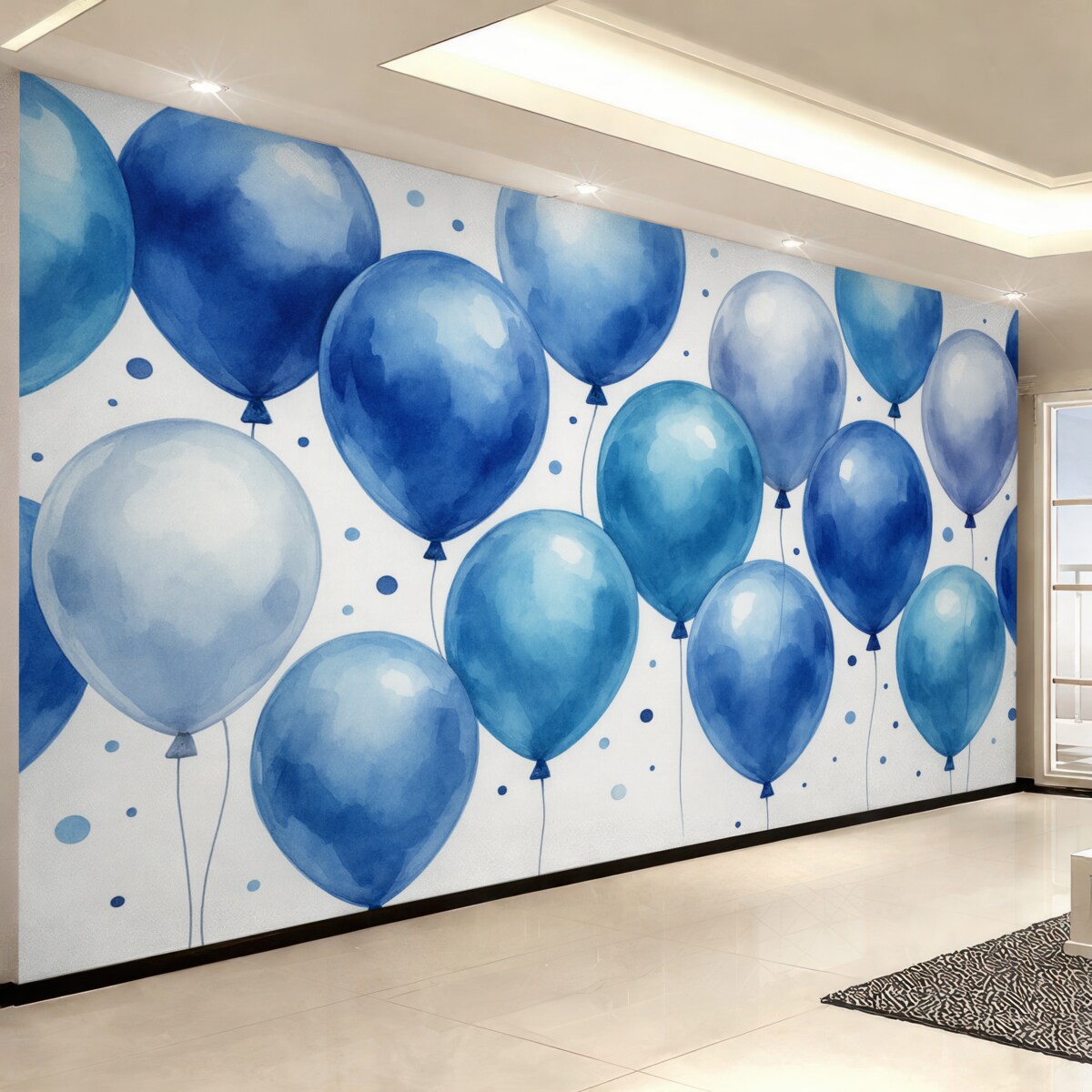 Fototapeta Balony w odcieniach niebieskiego, namalowane akwarelą.