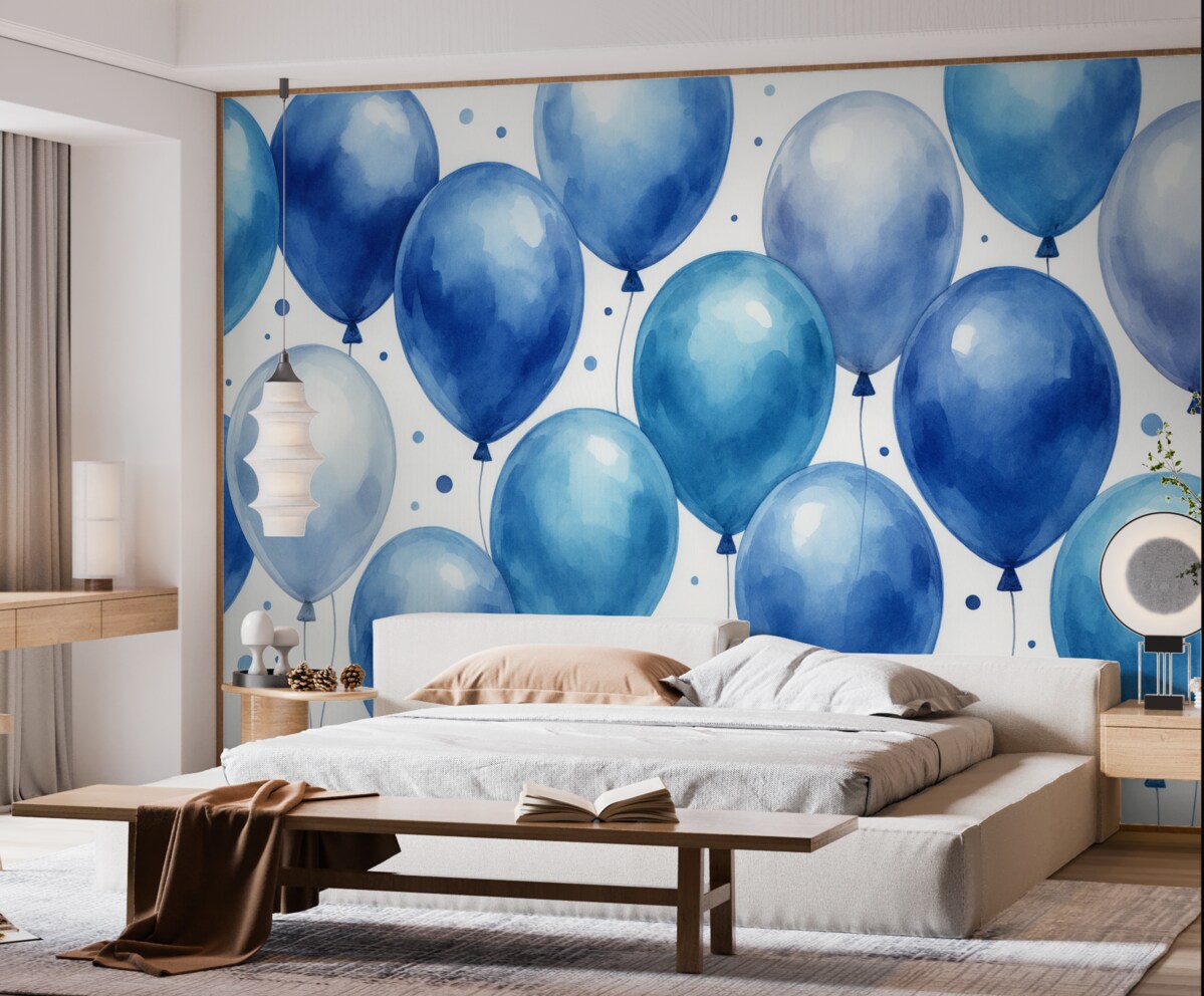 Fototapeta Balony w odcieniach niebieskiego, namalowane akwarelą.