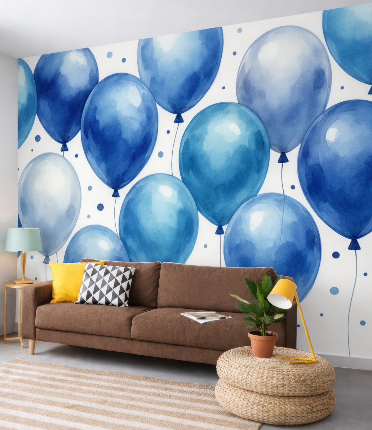 Fototapeta Balony w odcieniach niebieskiego, namalowane akwarelą.