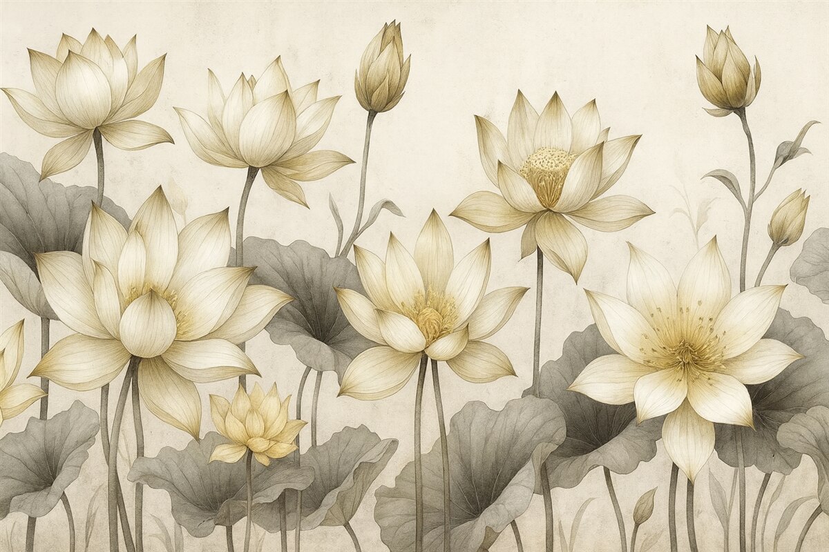 Fototapeta Malowane kwiaty lotosu.