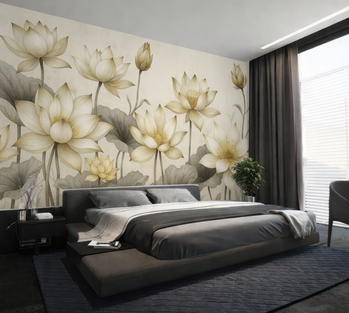 Fototapeta Malowane kwiaty lotosu.