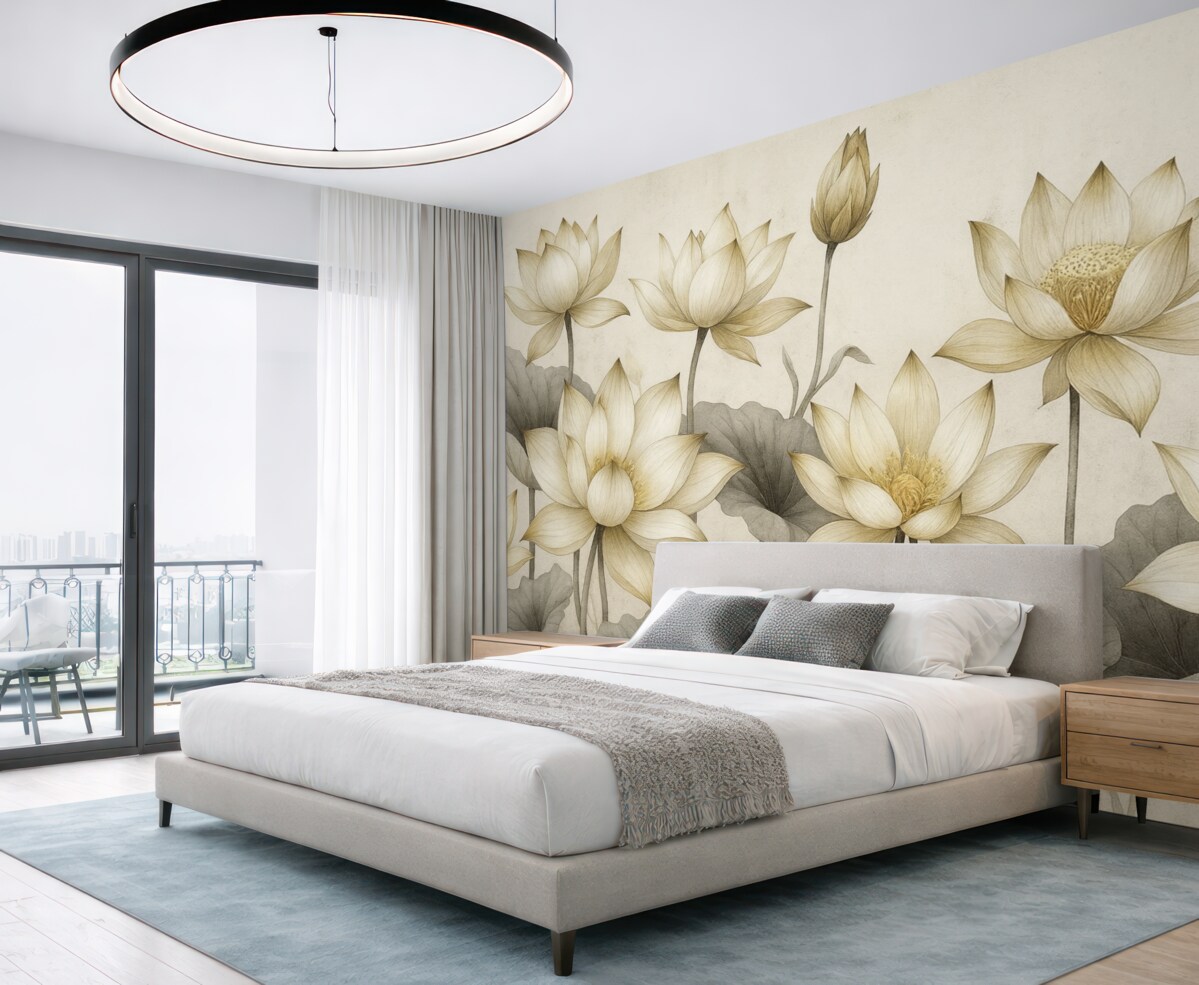 Fototapeta Malowane kwiaty lotosu.