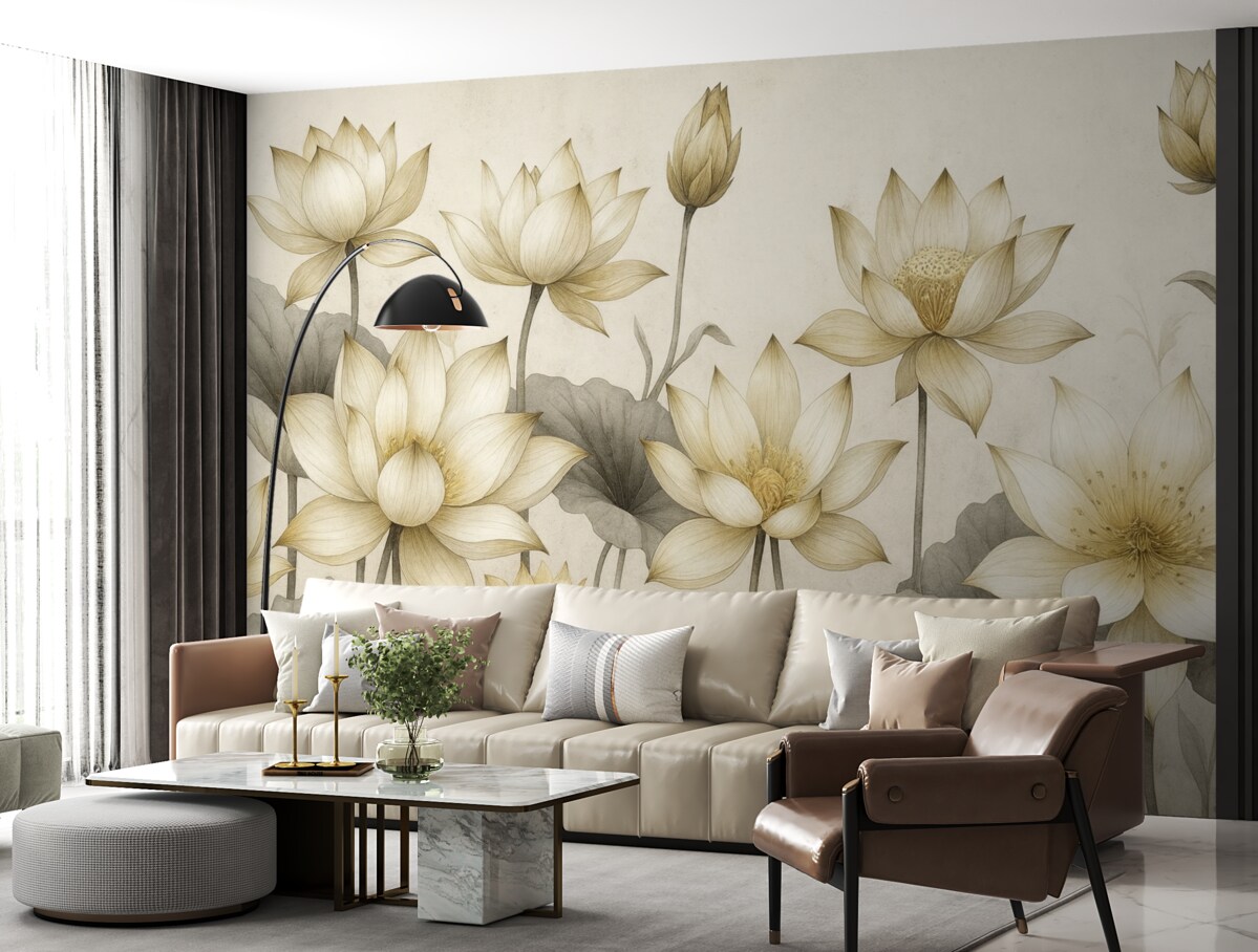 Fototapeta Malowane kwiaty lotosu.