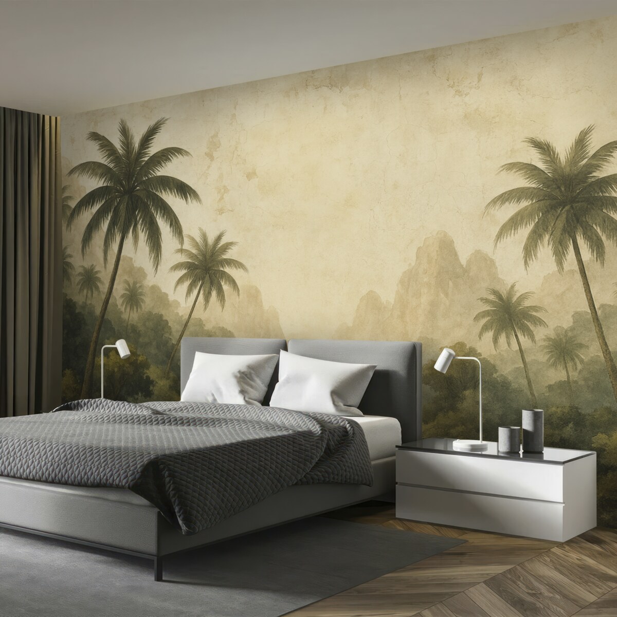 Fototapeta Palmy na starym murze w stylu grunge.