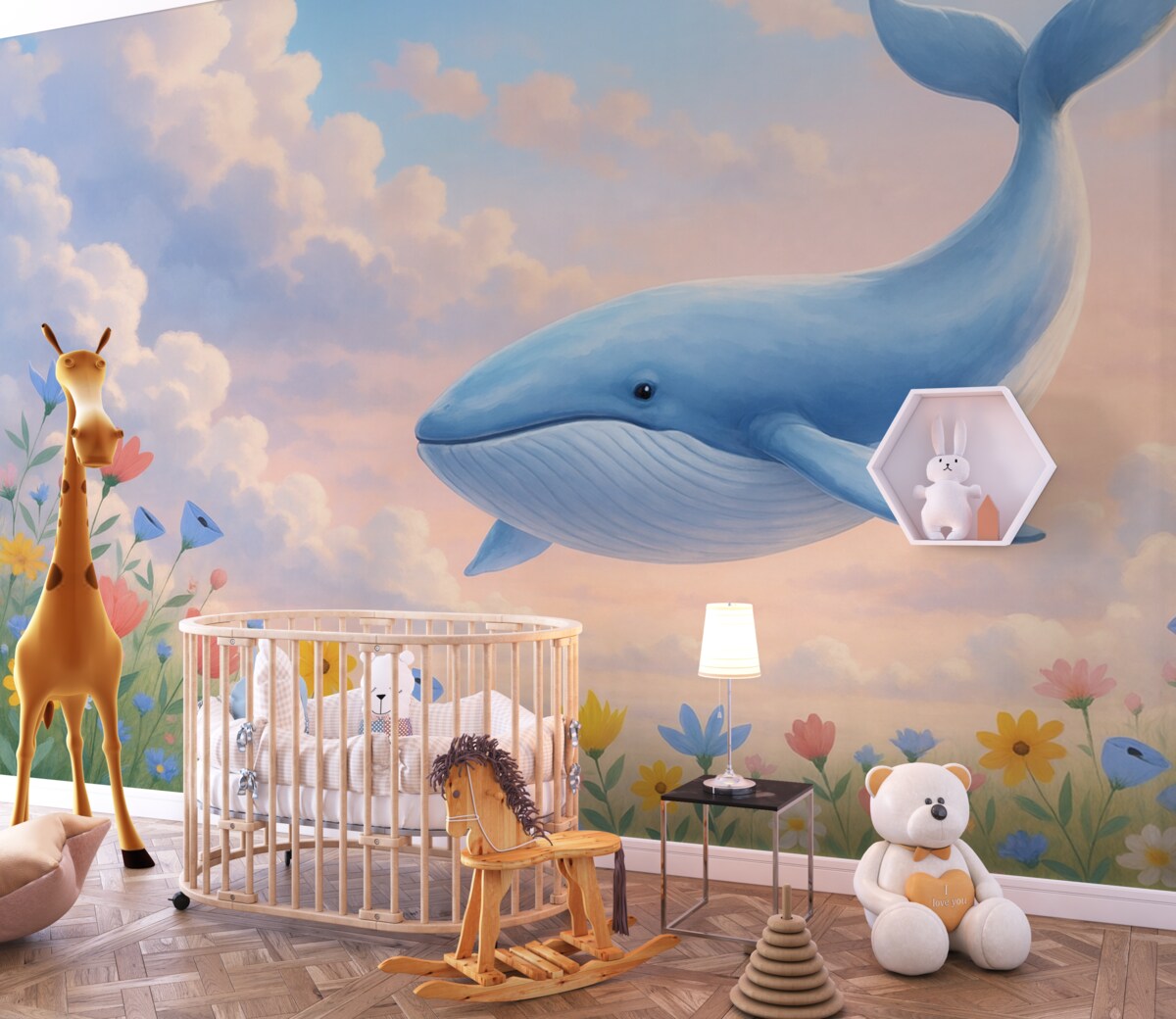 Fototapeta Wieloryb akwarelowy w obłokach.