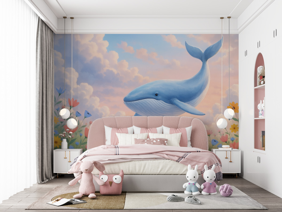 Fototapeta Wieloryb akwarelowy w obłokach.