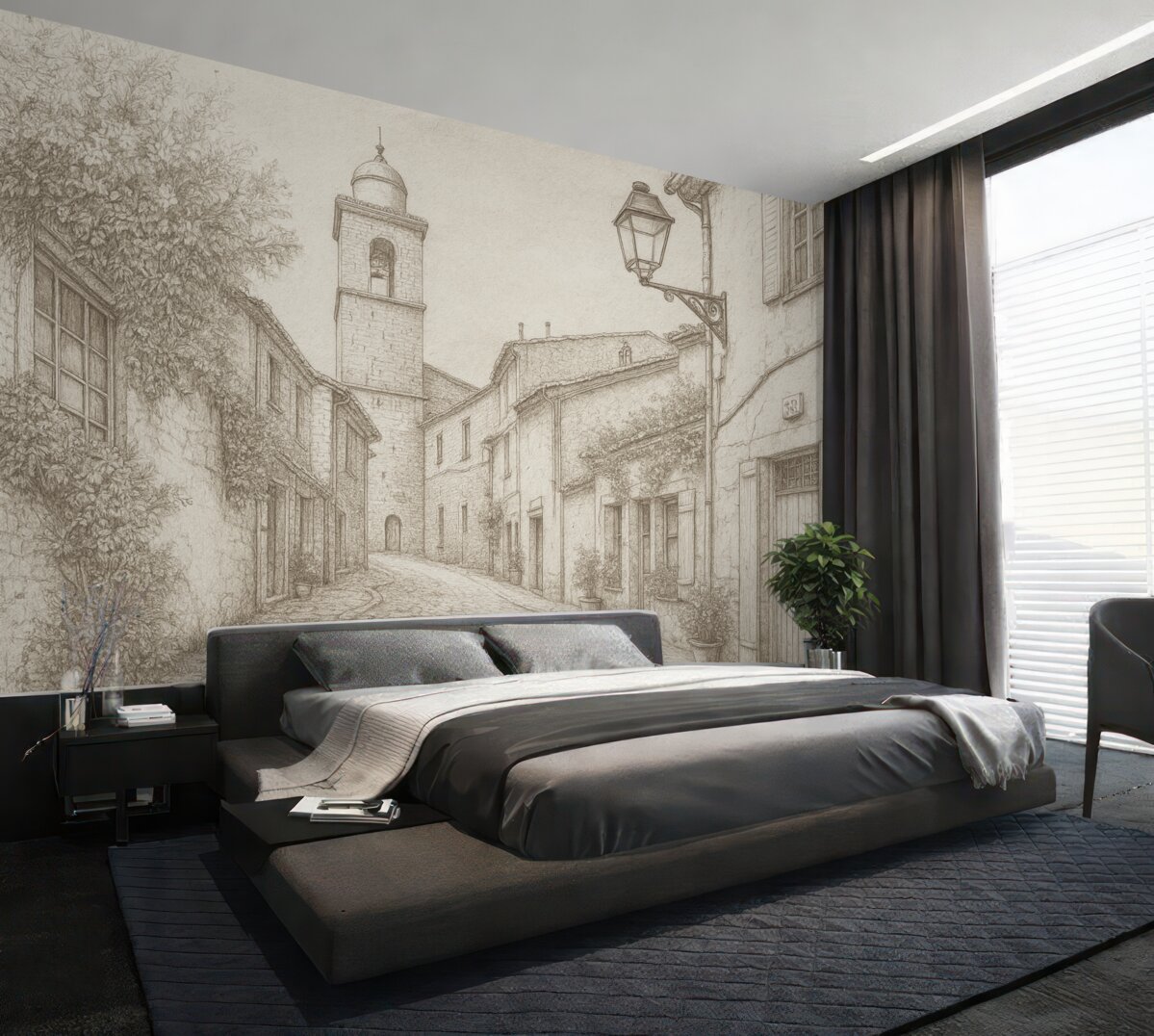 Fototapeta Ulica w mieście, zachwycająca architektura, obiekty, śródziemnomorski, jasne odcienie beżu.