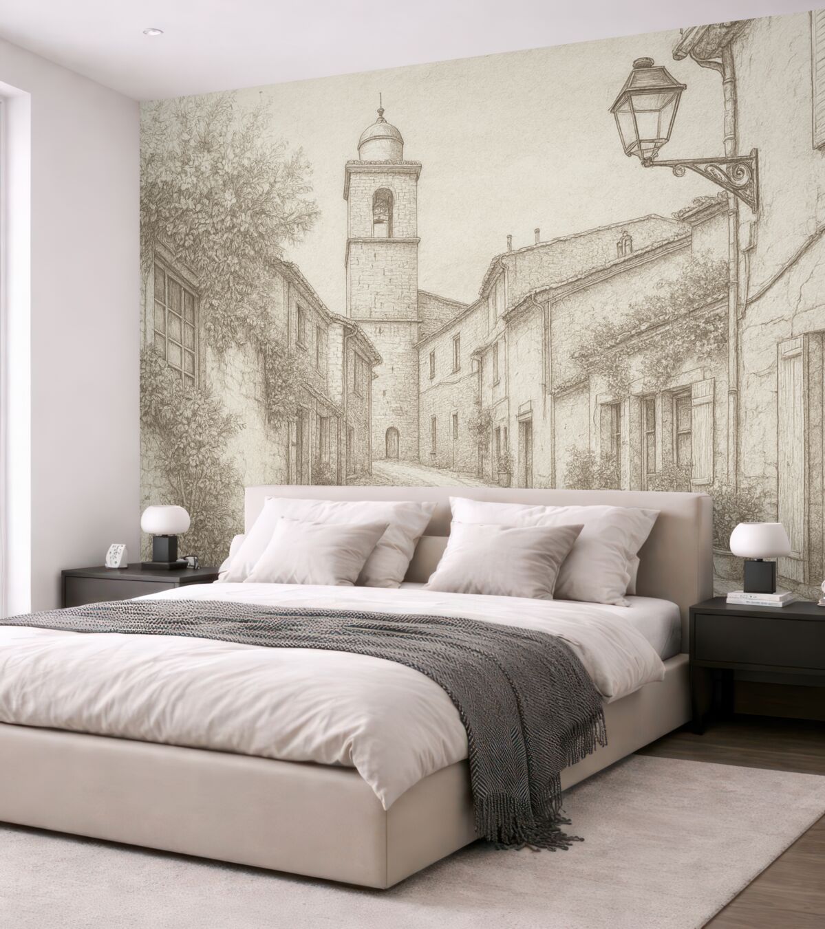 Fototapeta Ulica w mieście, zachwycająca architektura, obiekty, śródziemnomorski, jasne odcienie beżu.