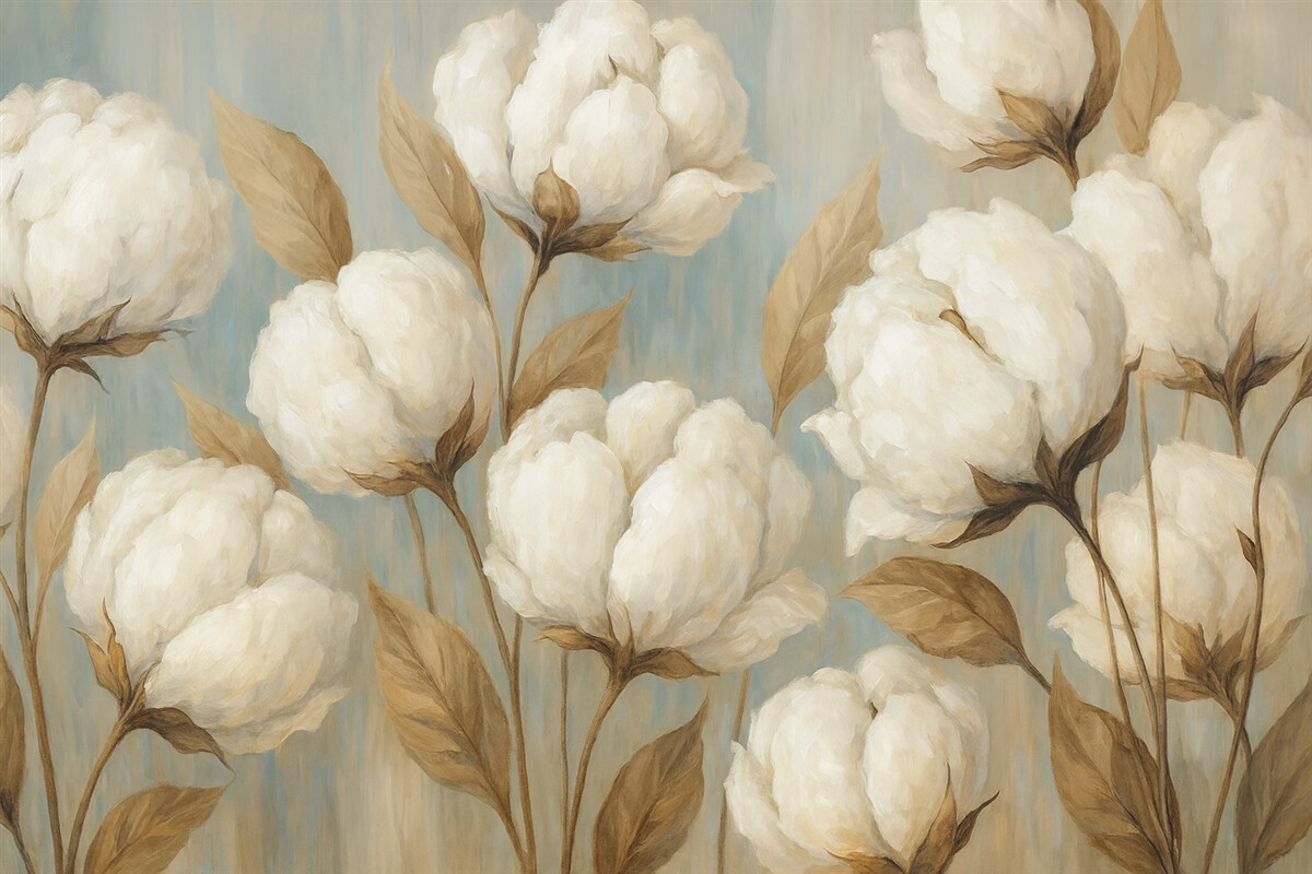 Fototapeta Obraz przedstawiający kwiaty bawełny.