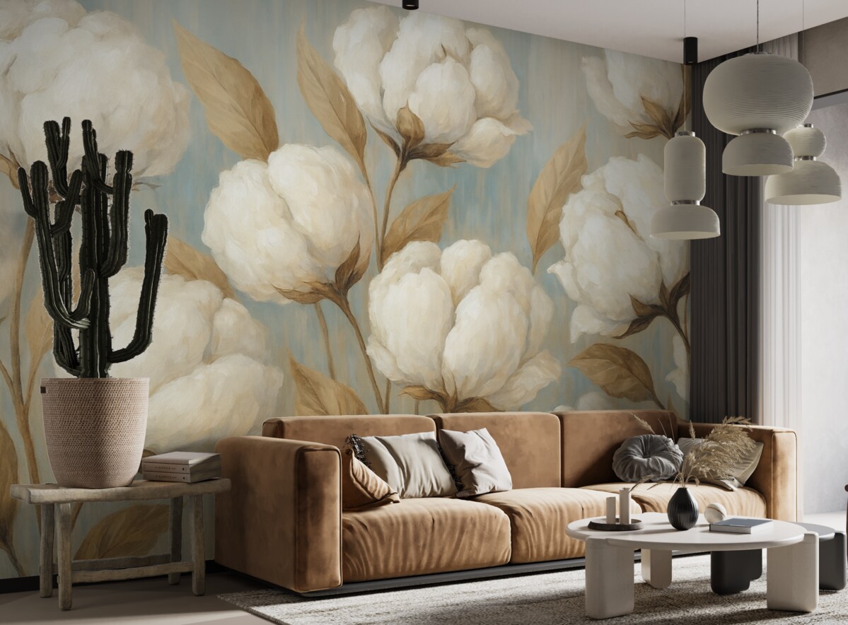 Fototapeta Obraz przedstawiający kwiaty bawełny.