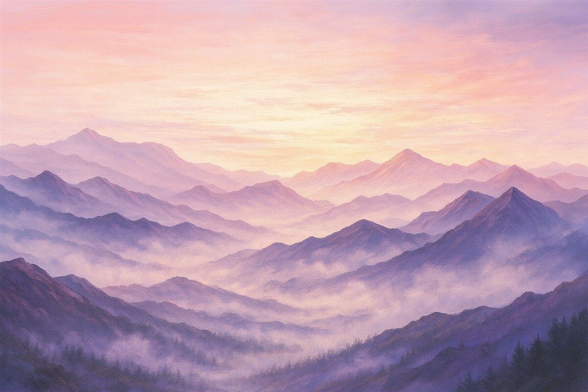 Fototapeta Zamglone kształty gór.