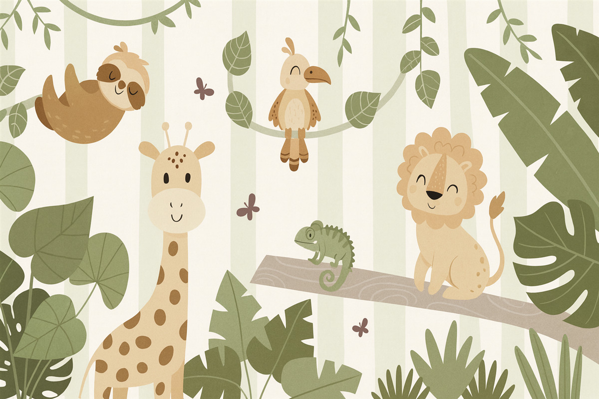 Fototapeta Pejzaż z tropikalnymi zwierzętami.