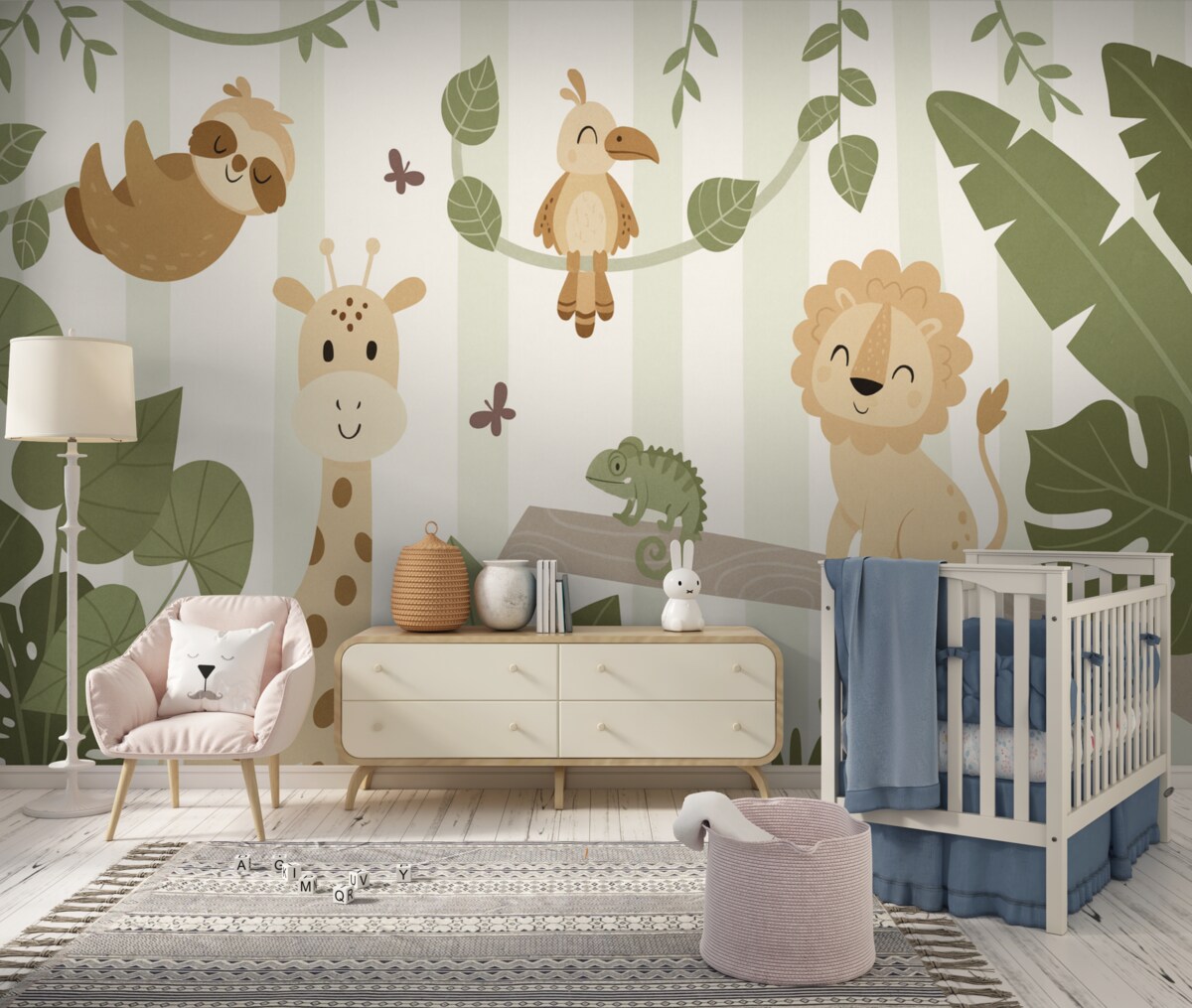 Fototapeta Pejzaż z tropikalnymi zwierzętami.