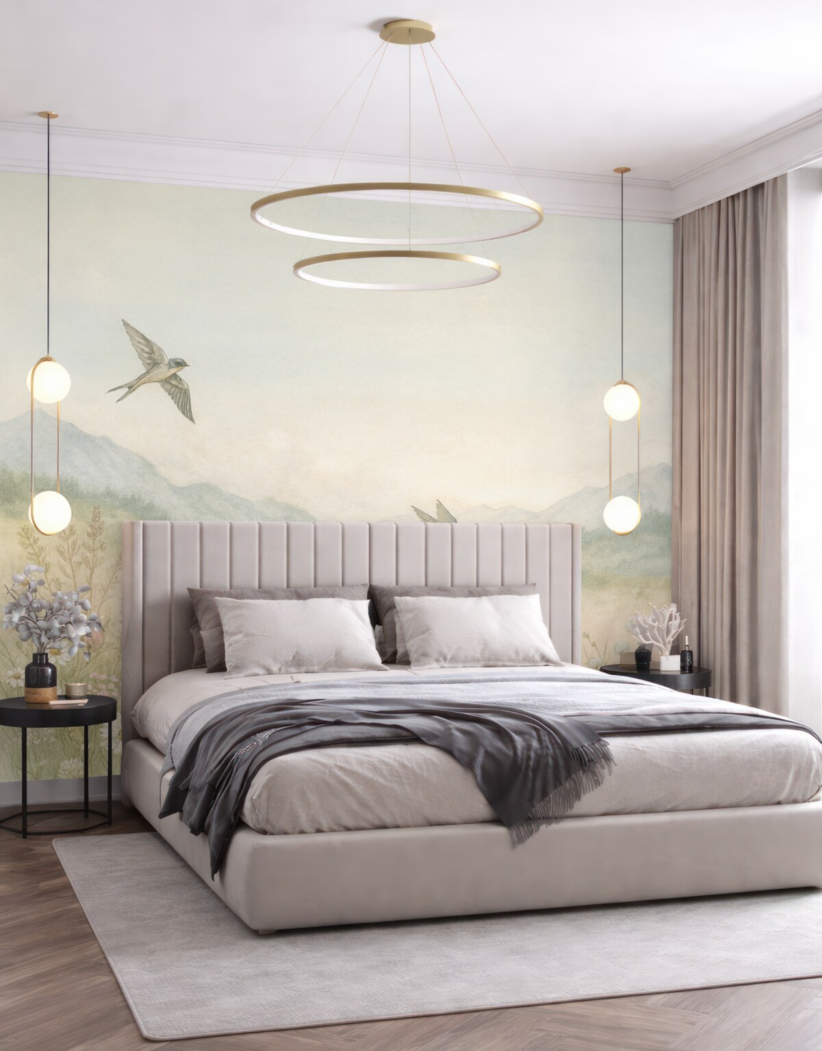 Fototapeta Kwiaty dzikie i niebo w mgle